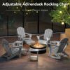 Folding Adirondack Rocking Chair,4-in-1 Multifunctional Patio Chair with Retractable Ottoman, Outdoor Chair Wood Texture, Lawn Chair for Porch, Backyard, Pool(Grey)