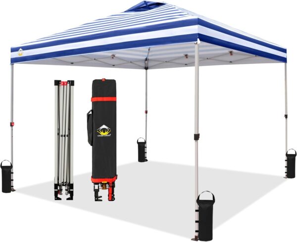 CROWN SHADES 10×10 Pop Up Canopy – Beach Tent with One Push Setup – Easy Outdoor Sun Shade for Events, Parties, Camping – Gazebo with STO-N-Go Cover Bag, Silver Coated Top, White