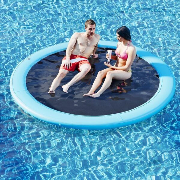 f66b114f56524e618479678ff001431e Round Inflatable Floating Dock, Sunchill Float Ring, Hammock Tanning Pool with 4in Woven Fabric, Manual Pump for 1-2 Min Quick Inflate/Deflate, Fits 2-8, Ideal for Lakes, Pools, Oceans