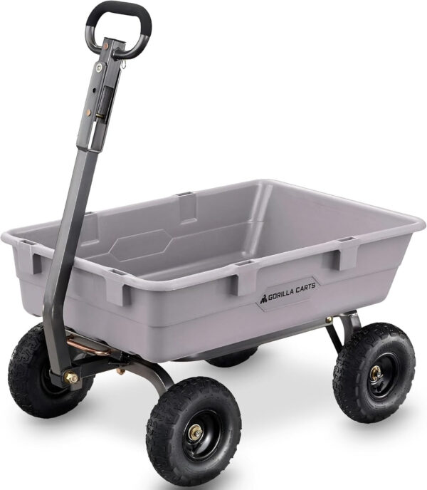 f70c3f7cf84f4419bd0dc520d31be67e Heavy Duty Poly Utility Dump Wagon Garden Cart w/Pneumatic Tires, 6 Cu Ft – 1200 lb Capacity Outdoor Wheelbarrow for Yard, Landscaping & Gardening, Lawn Tractor or ATV Towable-Gorilla Carts