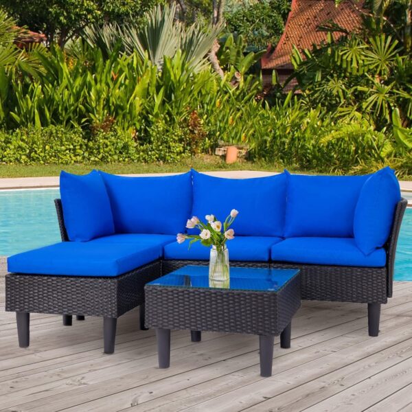 Patio Furniture Set 4 Pieces Outdoor Rattan Chair Wicker Sofa Garden Conversation Bistro Sets for Yard (Brown)