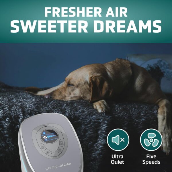 GermGuardian 5-In-1 HEPA Air Purifier for Home, Large Rooms Up To 915 Sq. Ft. with HEPA Pet Air Filter, UV-C Light & Odor Reduction, AC5250PT, 28′′ Tower, Black