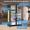 Commercial Refrigerator, Glass Door with LED Lighting – Upright Beverage Display Cooler for Home, Store, Gym, or Office, Featuring Double Swing Doors and 39 cu.ft