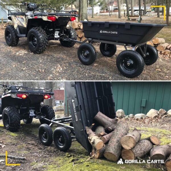 f7373a6a4d7f417d9a0aca2efb4af426 Heavy Duty Poly Utility Dump Wagon Garden Cart w/Pneumatic Tires, 6 Cu Ft – 1200 lb Capacity Outdoor Wheelbarrow for Yard, Landscaping & Gardening, Lawn Tractor or ATV Towable-Gorilla Carts