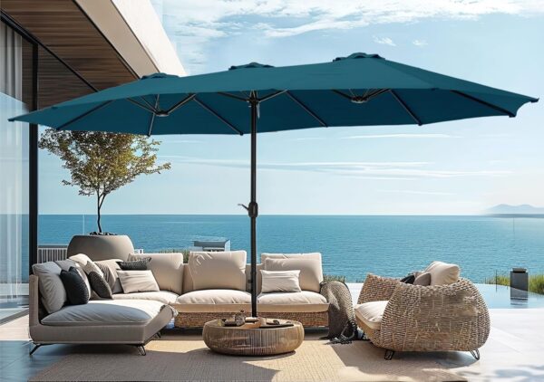 f7cdf712557b48d7ae2957d7598dff3b 15ft Patio Umbrella Double-Sided Outdoor Market Extra Large Umbrella with Crank, Umbrella Base Included (Dark Red)