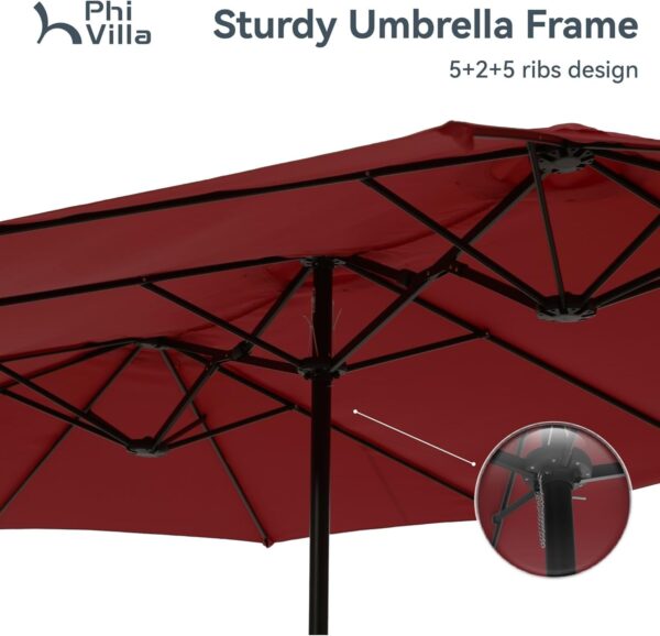 f8248cb7907b4ca58899d6b85c921e90 15ft Patio Umbrella Double-Sided Outdoor Market Extra Large Umbrella with Crank, Umbrella Base Included (Dark Red)