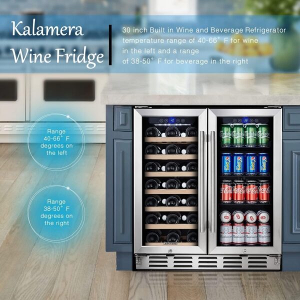 f88758f7ec1a47299e24071899da9ff8 24 inch Wine Cooler, 46 Bottle – Dual Zone Built-in or Freestanding Fridge with Stainless Steel Reversible Glass Door, for Home, Kitchen, or Office.