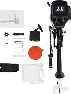 2-Stroke 3.6HP Outboard Motor, 55CC Heavy Duty Fishing Boat Engine 5000rpm Gasoline Short Shaft Boat Motor Water Cooling & CDI Manual Start Boat Engine for Canoes, Dinghies, Inflatable Boats