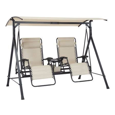 Zero-Gravity Steel Porch Swing – Beige/Black, Size: 90.55 inch x 58.27 inch x 72.44 inch