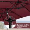 15 ft Large Patio Umbrella with Solar Lights Double-Sided Outdoor Rectangle Market Umbrellas with 36 LED Lights/Base Included/Easy Crank for Patio Garden Yard Pool Lawn, Brown