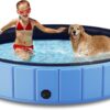 Foldable Dog Swimming Pool, 120′′x20′′ Oversize Collapsable Hard Plastic Potable Bathing Tub for Pet Dog Kiddie Pool Indoor and Outdoor Leakproof PVC Play Pool for Large Dogs Pets Puppy Kids Blue