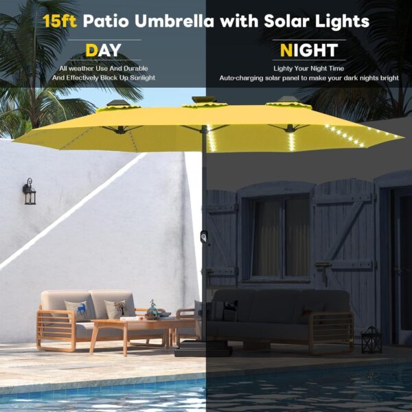 f9bbe5ff68aa4562af4ef38558c33018 15ft Patio Umbrella with Solar Lights, Large Double Umbrella Outdoor, Rectangle 180”x106” Umbrellas with 156 PCS LED Lights and Crank Handle for Backyard Deck Pool Shade in Black(1.9′′ Pole)