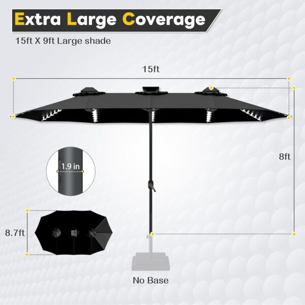 f9ca774fec814e6ab3f451ca7e8ad6ab 15ft Patio Umbrella with Solar Lights, Large Double Umbrella Outdoor, Rectangle 180”x106” Umbrellas with 156 PCS LED Lights and Crank Handle for Backyard Deck Pool Shade in Black(1.9′′ Pole)
