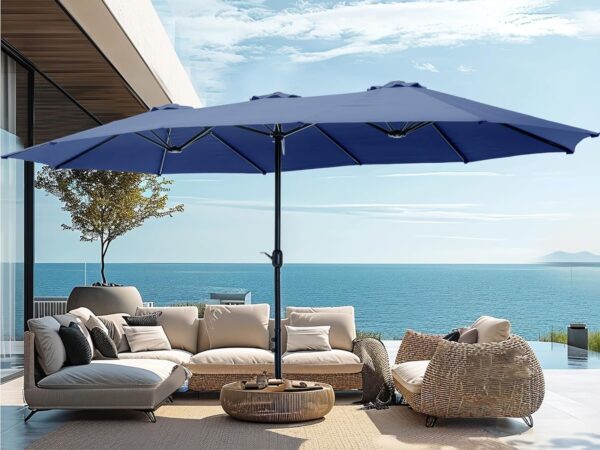 f9cac02e72bf418491a08901bcde444d 15ft Patio Umbrella Double-Sided Outdoor Market Extra Large Umbrella with Crank, Umbrella Base Included (Dark Red)