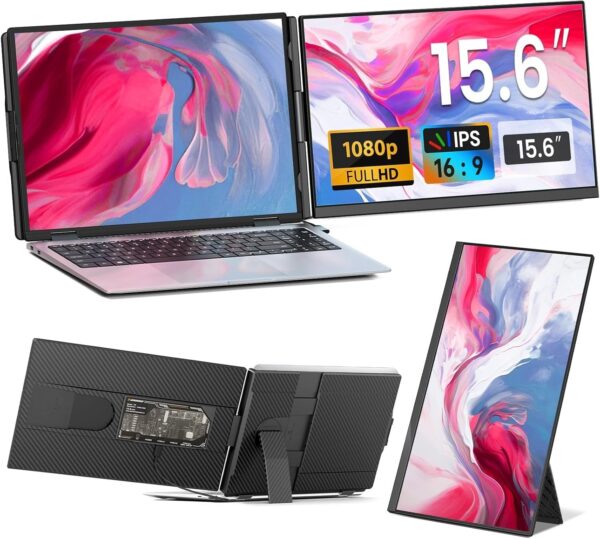 Laptop Screen Extender – 15.6′′ FHD 1080P Portable Monitor for Laptop, Detachable & Plug and Play Dual Laptop Monitor Extender for 13′′-17.3′′ Laptops, Compatible with Wins/Mac/Android/Chrome
