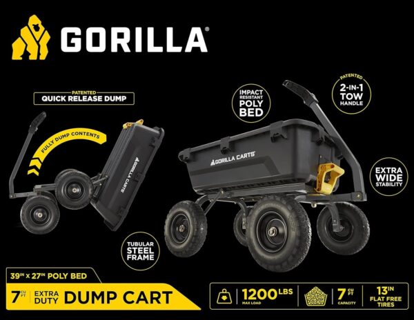fa38467ec433494e9691cd834703253a 7GCG-NF Heavy-Duty Poly Dump Garden Cart with No-Flat Tires, 7 Cubic Feet, 1200-Pound Capacity, Black, Amazon Exclusive