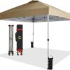 CROWN SHADES 10×10 Pop Up Canopy – Beach Tent with One Push Setup – Easy Outdoor Sun Shade for Events, Parties, Camping – Gazebo with STO-N-Go Cover Bag, Silver Coated Top, White