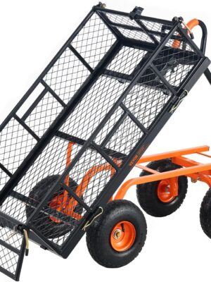 Garden Dump Cart, Heavy Duty Garden Wagon Yard Dump Wagon with Removable Sides, Convert to Flatbed, Utility Liner, 10in All Terrain Wheels