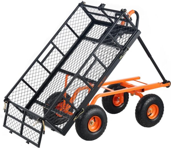 Garden Dump Cart, Heavy Duty Garden Wagon Yard Dump Wagon with Removable Sides, Convert to Flatbed, Utility Liner, 10in All Terrain Wheels