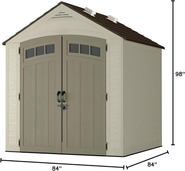 faa89f0fda8742ad830fa438b8b0feba Suncast Vista 7×7 Storage Shed with Multi-Wall Resin Panels, 4 Skylights, IllumiVent System, and Pad-Lockable Doors, 84′′ D x 84′′ W x 98′′ H, Made in The USA