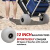 GDLF Foldable Beach Cart with Adjustable Handle and 12′′ Balloon Wheels, Heavy Duty Aluminum 220LBS Capacity