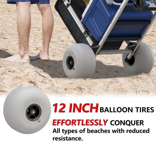 GDLF Foldable Beach Cart with Adjustable Handle and 12′′ Balloon Wheels, Heavy Duty Aluminum 220LBS Capacity