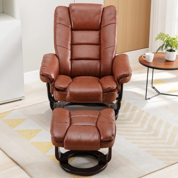 Multi-Position Recliner and Curved Ottoman with Swivel Base