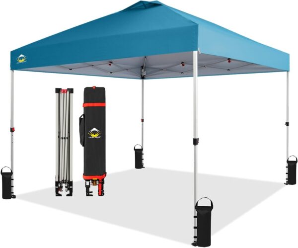 CROWN SHADES 10×10 Pop Up Canopy – Beach Tent with One Push Setup – Easy Outdoor Sun Shade for Events, Parties, Camping – Gazebo with STO-N-Go Cover Bag, Silver Coated Top, White