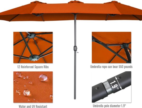 fb19905ac78e440f9d7657edc92d1648 15ft Patio Umbrella with Solar Lights, Large Double Umbrella Outdoor, Rectangle 180”x106” Umbrellas with 156 PCS LED Lights and Crank Handle for Backyard Deck Pool Shade in Black(1.9′′ Pole)