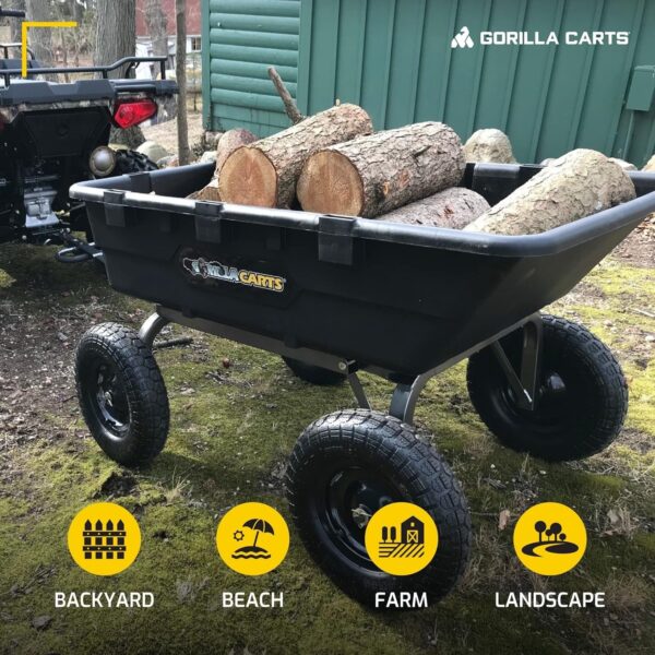 fb948b7d3c1945e6afeec55ed06e0875 Heavy Duty Poly Utility Dump Wagon Garden Cart w/Pneumatic Tires, 6 Cu Ft – 1200 lb Capacity Outdoor Wheelbarrow for Yard, Landscaping & Gardening, Lawn Tractor or ATV Towable-Gorilla Carts