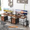 Furologee Computer Desk with Drawer and Power Outlets, 47′′ Office Desk with 2 Monitor Stands and Fabric File Cabinet, Writing Gaming Table with Shelves and 2 Hooks for Home Office, Rustic Brown