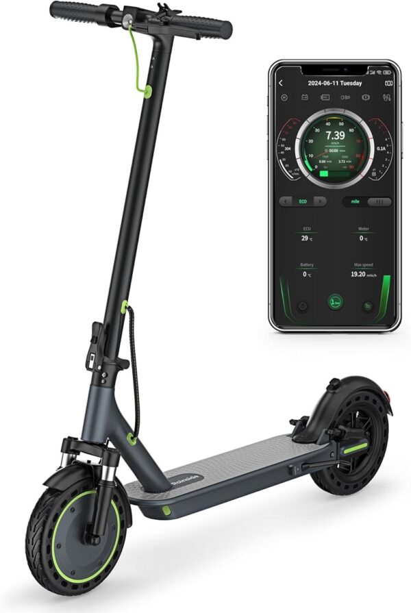 Electric Scooter – 8.5′′ Solid Tires, 350W Motor, Up to 19 MPH and 21-23 Miles Long-Range Portable Foldable Commuting Scooter for Adults with Double Braking System and App