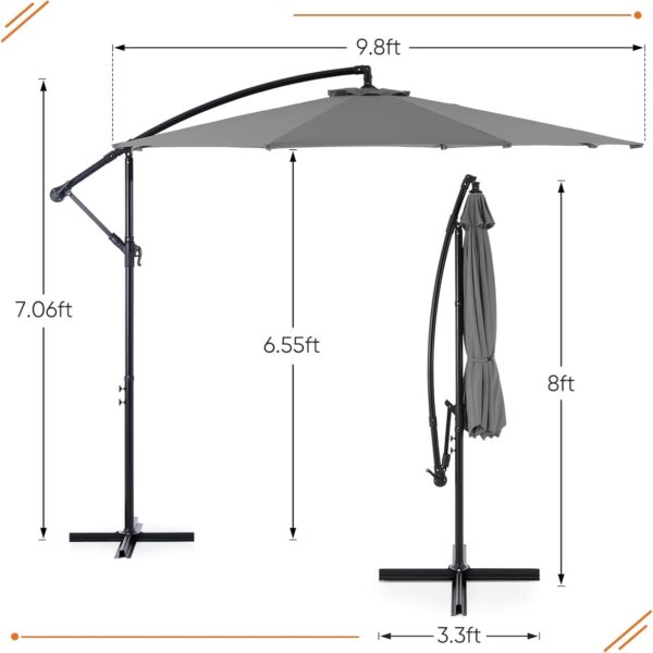 9.8FT Offset Patio Umbrella Hanging Cantilever Umbrella Outdoor Sun Shade with Easy Tilt Adjustment, 8 Ribs, UV Protection for Backyard, Lawn, Garden and Pool, Blue