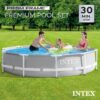 Intex Above Ground Swimming Pool, 12′ x 30′′, Prism Frame, Gray – Large Backyard Outdoor Round Summer Pool for Family, Easy Set Up, 24-Inch Deep Water