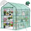 Greengro Greenhouse, 57 x 57 x 76” Greenhouses for Outdoors, Durable Green House Kit with Window, Thicken PE Cover, 3 Tiers 8 Shelves, Heavy Duty Walk in Green Houses for Indoor Backyard Outside