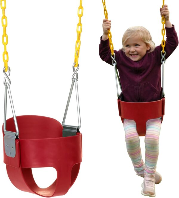 Eastern Jungle Gym Heavy-Duty High Back Full Bucket Toddler Swing Seat | Coated Swing Chains Fully Assembled | Green Swing Set Accessory