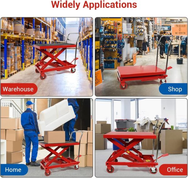 500LBS Hydraulic Lift Table Cart, 30′′ Lifting Height., Double Scissor Lift Table with 4 Wheels and Non-Slip Pad, Hydraulic Scissor Lift Table for Material Handling and Transportation