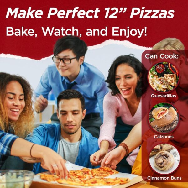 Electric Pizza Oven with Ceramic Stone, Viewing Window, Adjustable Heat Control, Timer and 1200W Baking Power, DIY Homemade Pizzeria, Large 12” Pie Capacity (Black)
