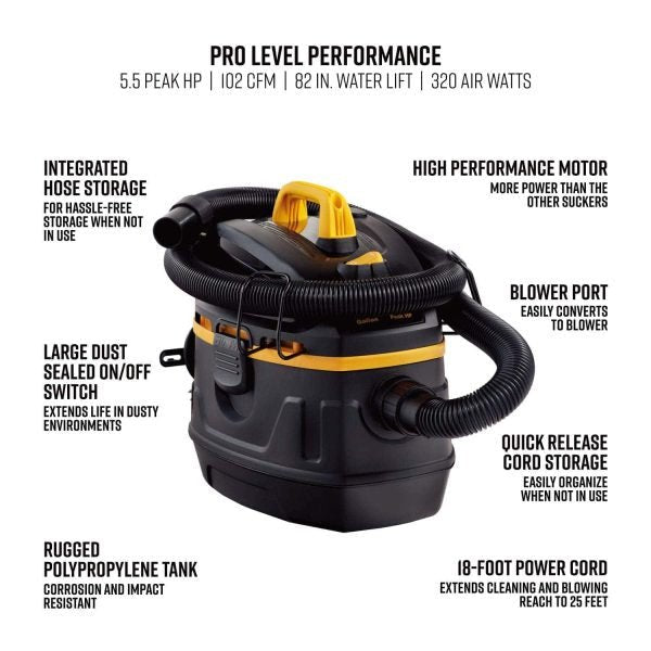 fcaef0be4f9d42fe85cf647d8ce815e1 Vacmaster Professional Professional Wet/Dry , 5 Gallon, Beast Series, 5.5 HP 1-7/8 Hose Jobsite Vac (VFB511B0201), Black