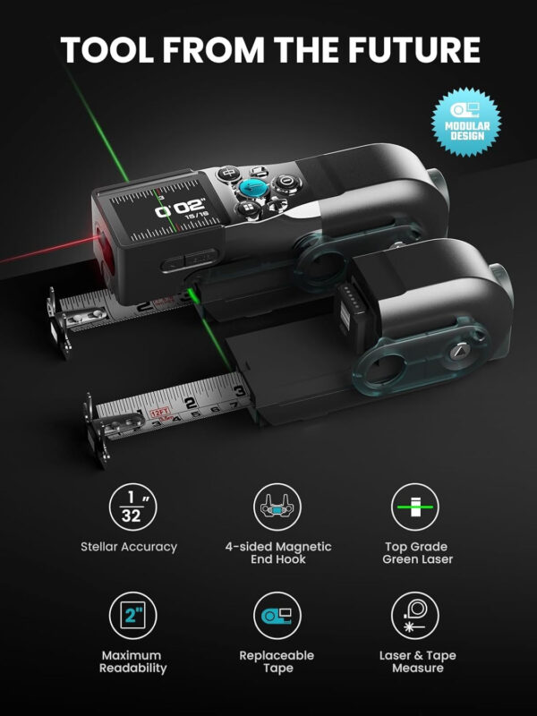 fcc147e3163e49929d0e85f6c74eb468 XTAPE1 Digital Tape Measure, Professional 330Ft Laser Measuring Tool & 12Ft Measuring Tape with Green Laser Extension, Instant Digital Readout, P2P, App Sync, Replaceable Blades Module