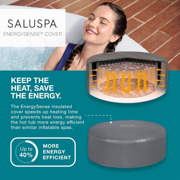 Bestway SaluSpa Fiji AirJet Large Round 2 to 4 Person Inflatable Hot Tub Portable Outdoor Spa with 120 AirJets and EnergySense Cover, Grey