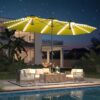 15ft Patio Umbrella with Solar Lights, Large Double Umbrella Outdoor, Rectangle 180”x106” Umbrellas with 156 PCS LED Lights and Crank Handle for Backyard Deck Pool Shade in Black(1.9′′ Pole)
