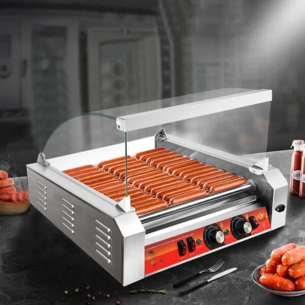 fdd18dae36fe4717bbaf7e99d23a87ca 1670W Commercial Hot Dog Rollers,11 Rollers 30 Hotdog Roller Grill,Stainless Steel Hot Dog Machine With Dust Cover,Hot Dog Roller Machine With Dual Temp Control And Led Light/Detachable Drip Tray