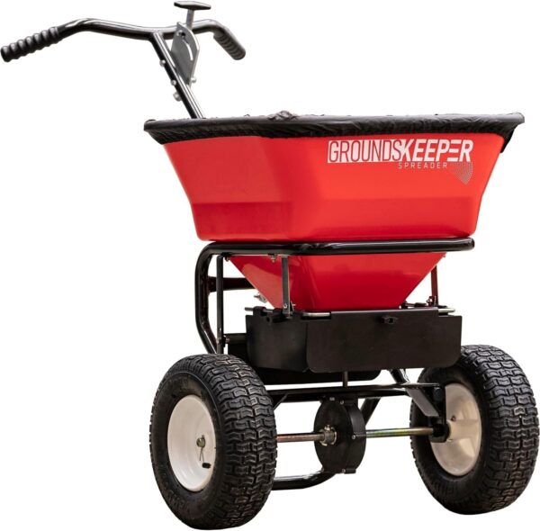 Buyers Products 3039632R Grounds Keeper Commercial Walk Behind Push Spreader, 100lb Capacity, For Salt, Ice & Snow Melt, Included Grate & Cover With Enclosed Gearbox for Protection