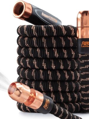 2024 Pocket Hose Copper Bullet AS-SEEN-ON-TV Expands to 50 ft REMOVABLE Turbo Shot Multi-Pattern Nozzle 650psi 3/4 in Solid Copper Anodized Aluminum Fittings Lead-Free Lightweight No-Kink Garden Hose