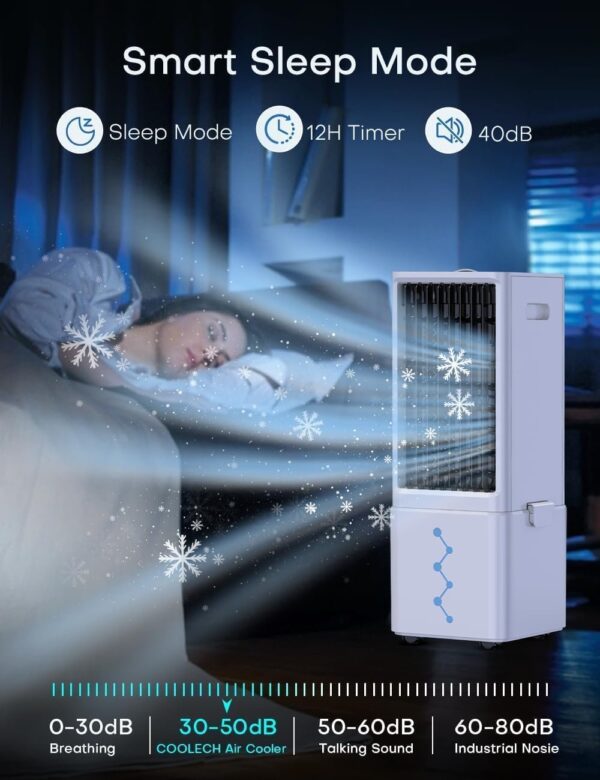 Portable Air Conditioners w/Remote, 4 Modes & 3 Speeds, Waterless Alert System & 2.4-Gal Tank for 20H Cooling, 12H Timer for Auto Off, 3-IN-1 Evaporative Air Cooler for Room Bedroom Home