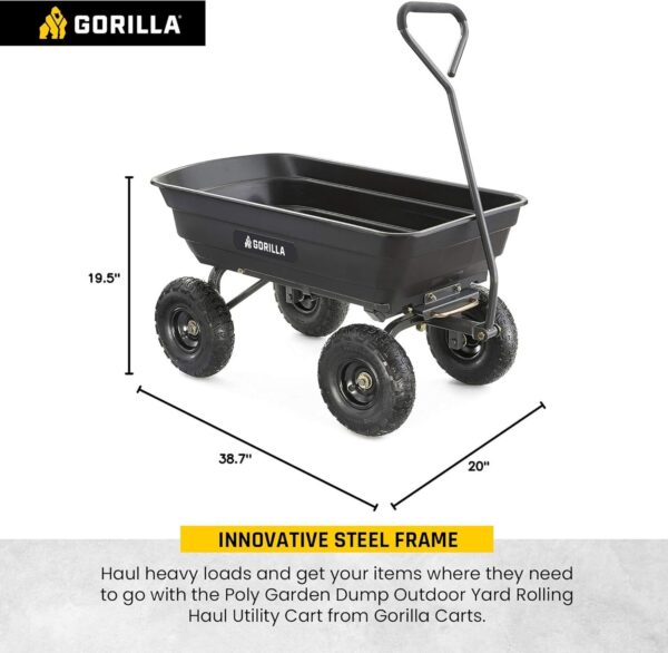 fecc6e3f32d94beca0954238da164cda Heavy Duty Poly Utility Dump Wagon Garden Cart w/Pneumatic Tires, 6 Cu Ft – 1200 lb Capacity Outdoor Wheelbarrow for Yard, Landscaping & Gardening, Lawn Tractor or ATV Towable-Gorilla Carts