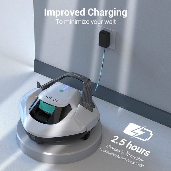 Cordless Robotic Pool Cleaner, Pool Vacuum Lasts 90 Mins, LED Indicator, Self-Parking, Ideal for Above/In-Ground Flat Pools up to 40 Feet – Gray