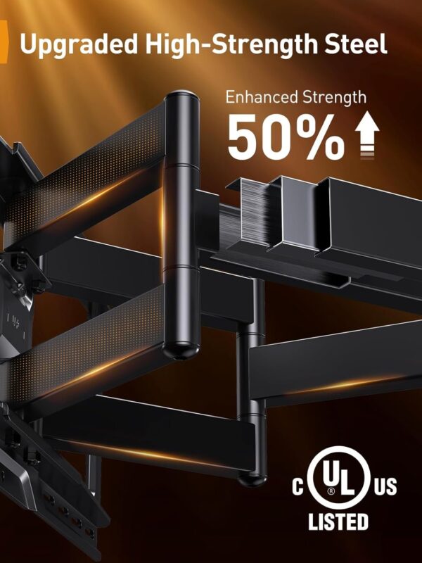fefce01f54e14947bff35b995ce8f580 Perlegear UL-Listed Full Motion TV Wall Mount for 42–90 Inch TVs up to 150 lbs, Pre-Assembled TV Mount with Tool-Free Tilt, Swivel, Extension, Max VESA 600 x 400mm, 12′′/16′′/18′′/24′′ Wood Studs, PGLF16