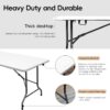 6FT Folding Table HDPE Foldable Table Banquet Surface Fold-in-Half Desk Utility for Working Meeting Parties, Picnic, Camping, Weddings, Catering, Garden Dining-White
